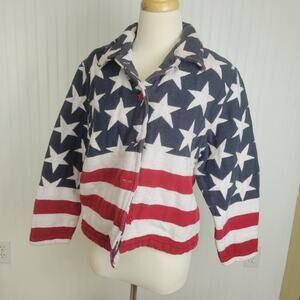 VTG American Flag Tapestry Jacket Size Unisex Large Petite